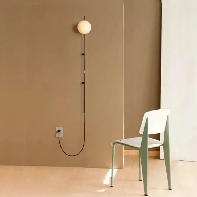 Minimalist white globe plug in wall lamp sconce – bedroom light