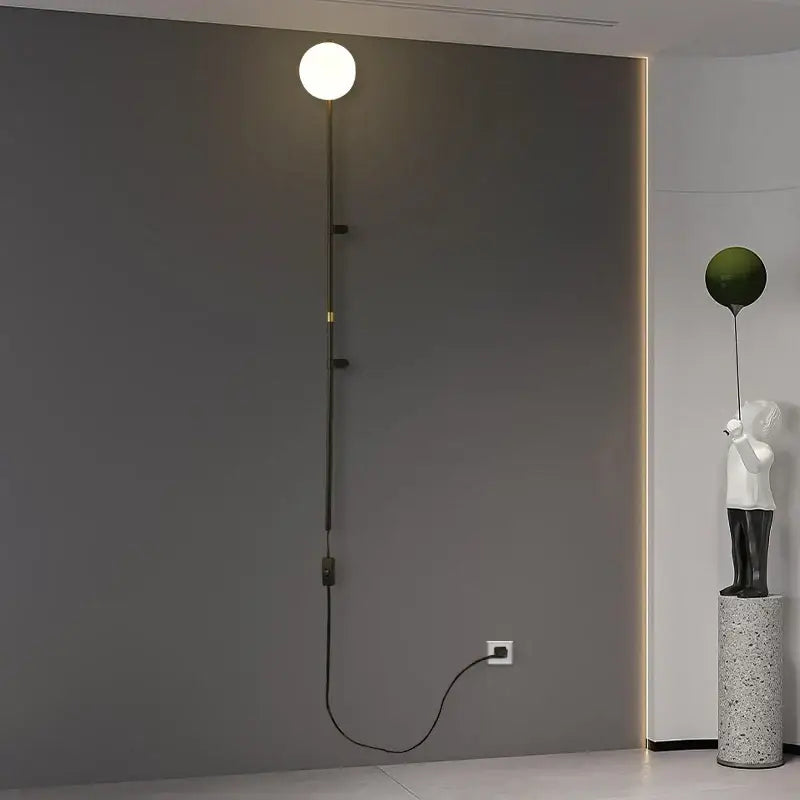 Minimalist white globe plug in wall lamp sconce – bedroom light