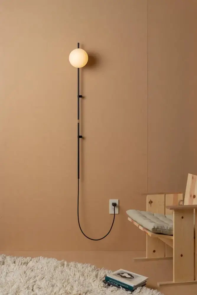 Minimalist white globe plug in wall lamp sconce – bedroom light