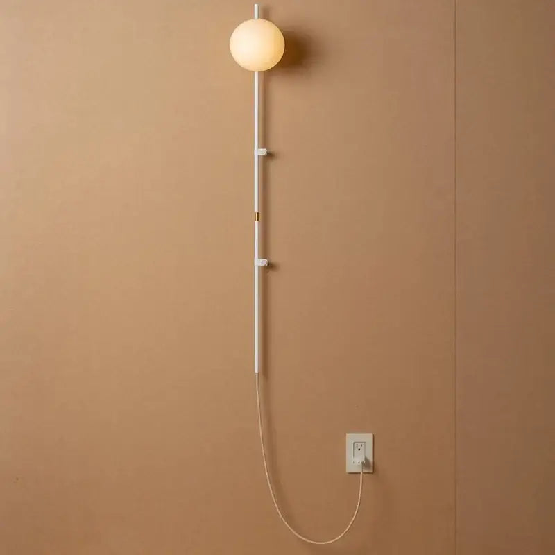 Minimalist white globe plug in wall lamp sconce – bedroom light