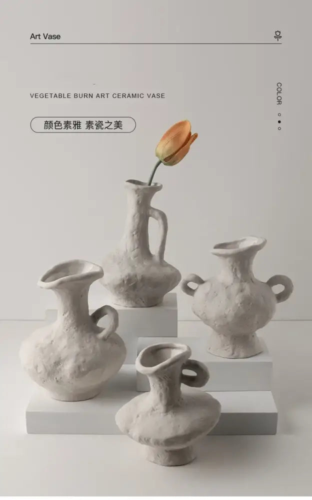 Nordic style ceramic flower pot set white living room vases