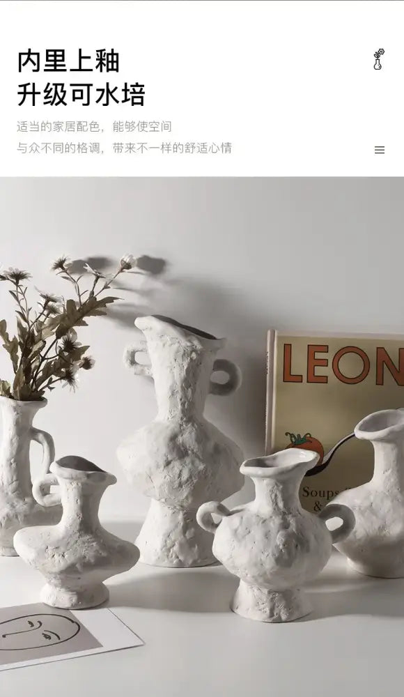 Nordic style ceramic flower pot set white living room vases
