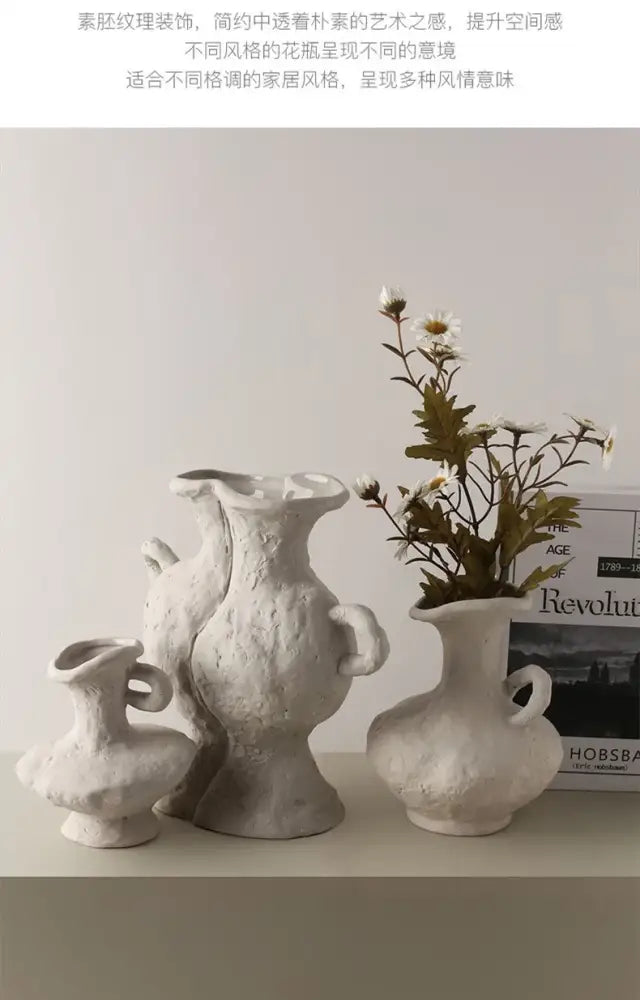 Nordic style ceramic flower pot set white living room vases