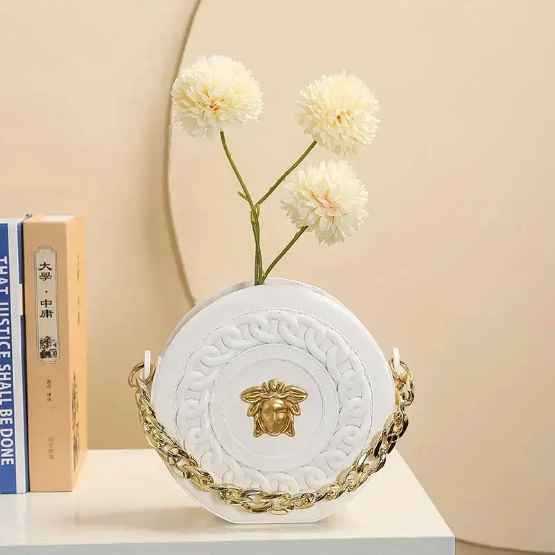 Nordic style white handbag flower vase living room decor