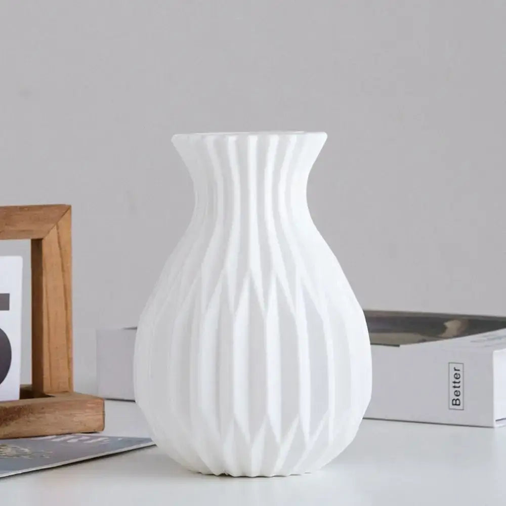 Geometric ribbed multi color ceramic flower vase living room set