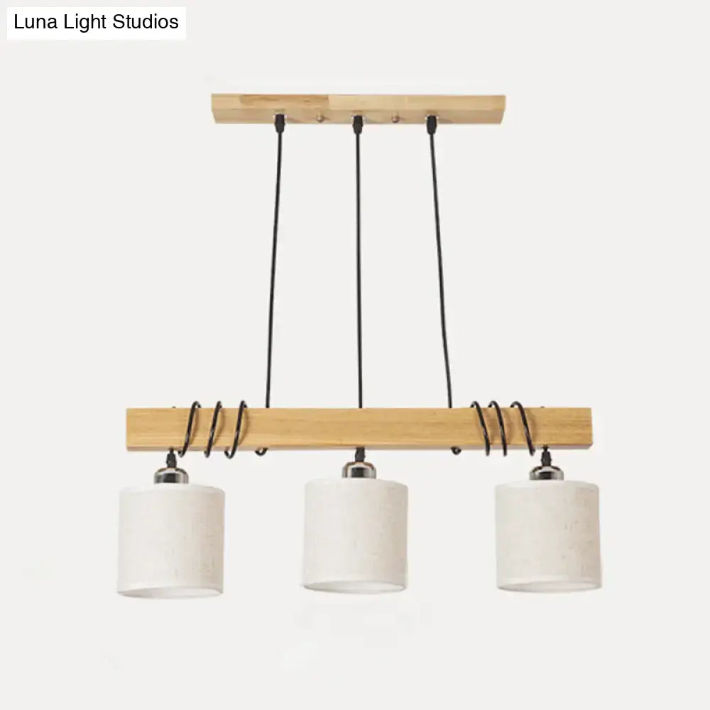 Modern wood and white fabric led hanging light dining room 3-light