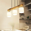 Modern wood and white fabric led hanging light dining room 3-light