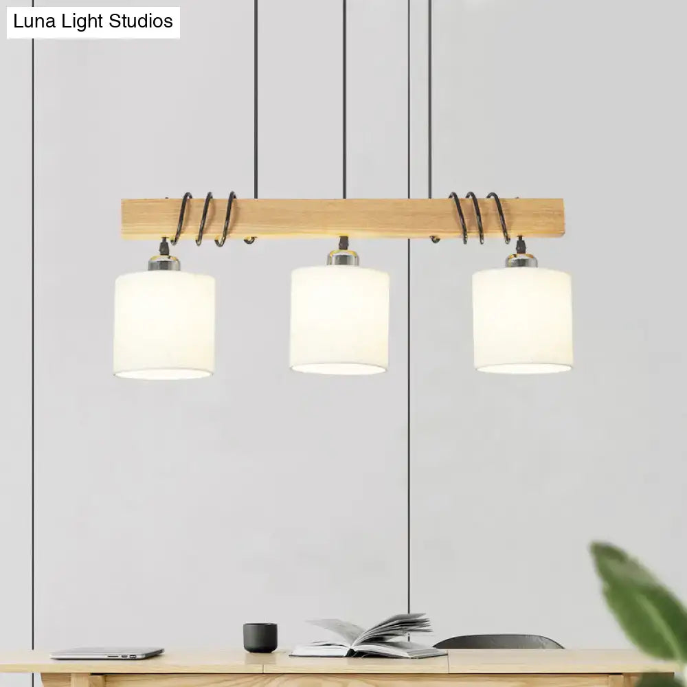 Modern wood and white fabric led hanging light dining room 3-light