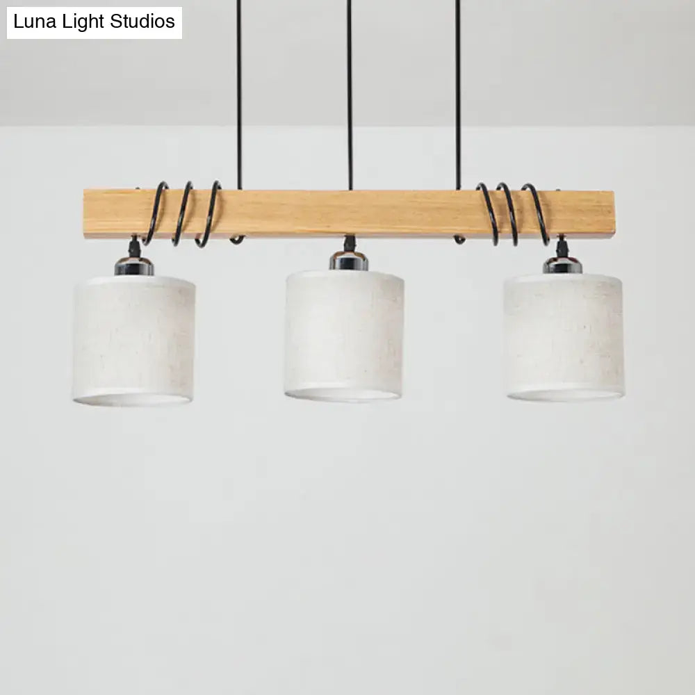 Modern wood and white fabric led hanging light dining room 3-light