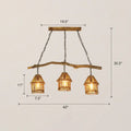 Rustic wooden house shaped pendant light with bamboo shades dining room