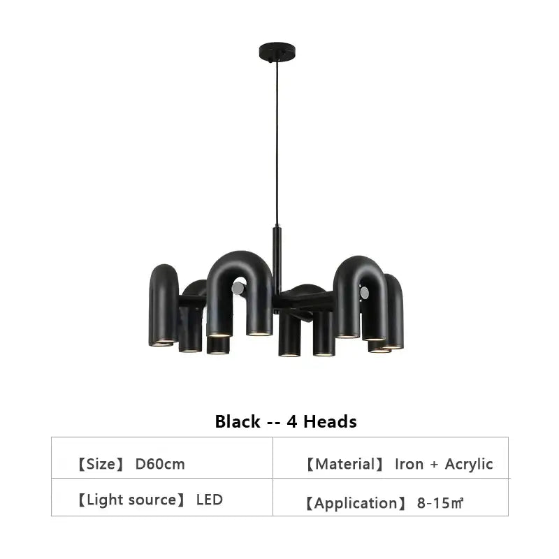 Modern blue u shape led ceiling chandelier for living room