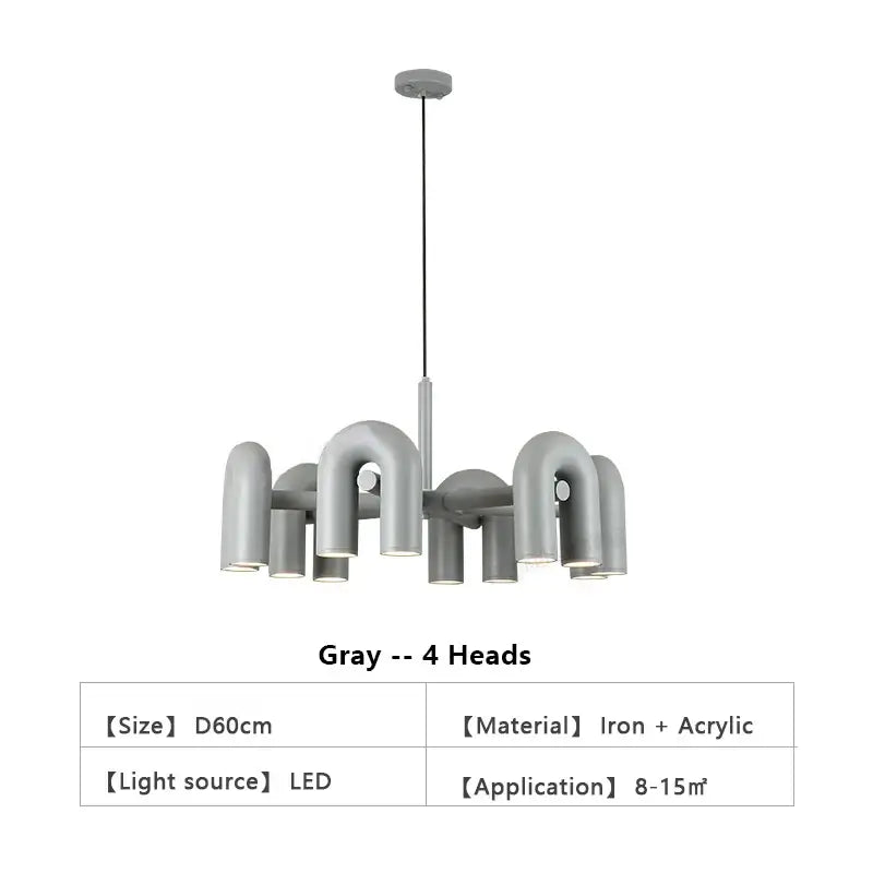 Modern blue u shape led ceiling chandelier for living room