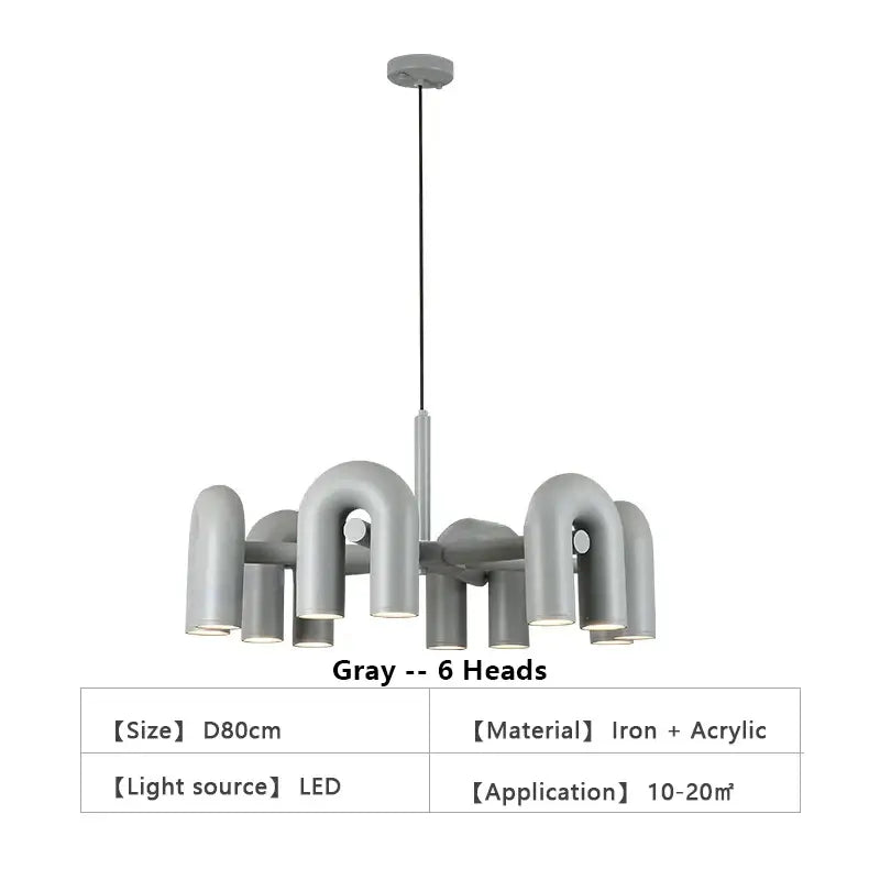 Modern gray eight u shape led ceiling chandelier living room