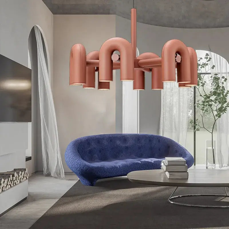Modern blue u shape led ceiling chandelier for living room