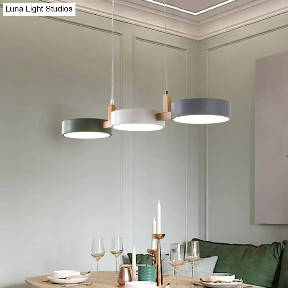 Modern white wood 3 light island pendant dining room acrylic shade