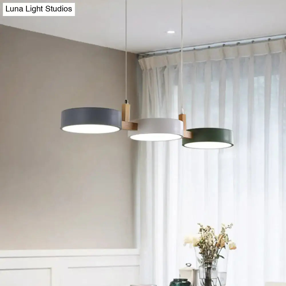 Modern white wood 3 light island pendant dining room acrylic shade