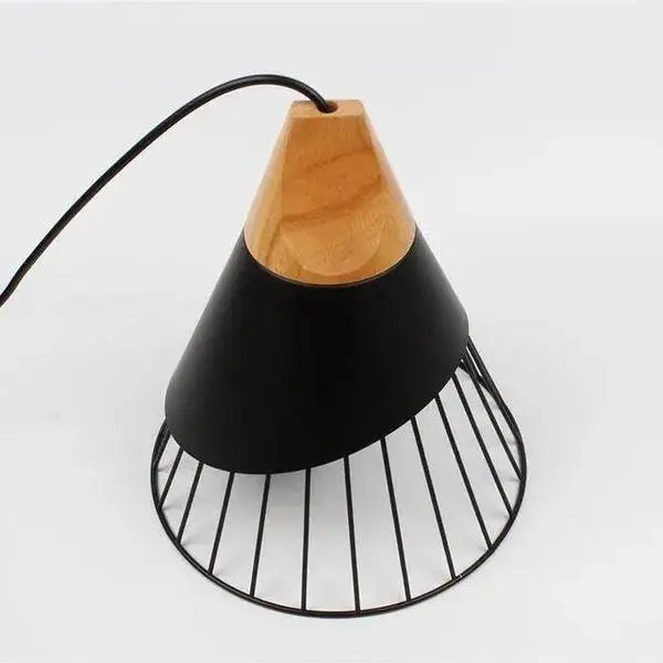 Modern white conical wood hanging lights kitchen wire cage pendant