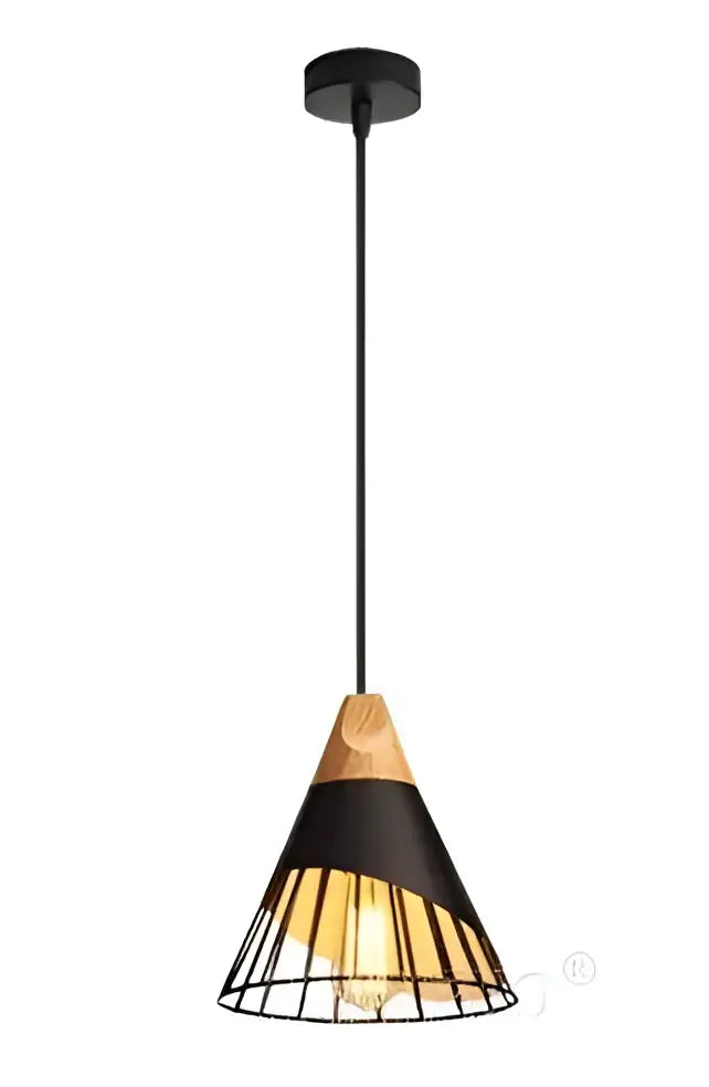 Modern white conical wood hanging lights kitchen wire cage pendant