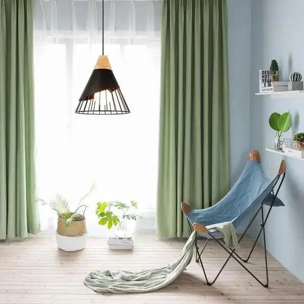 Modern white conical wood hanging lights kitchen wire cage pendant