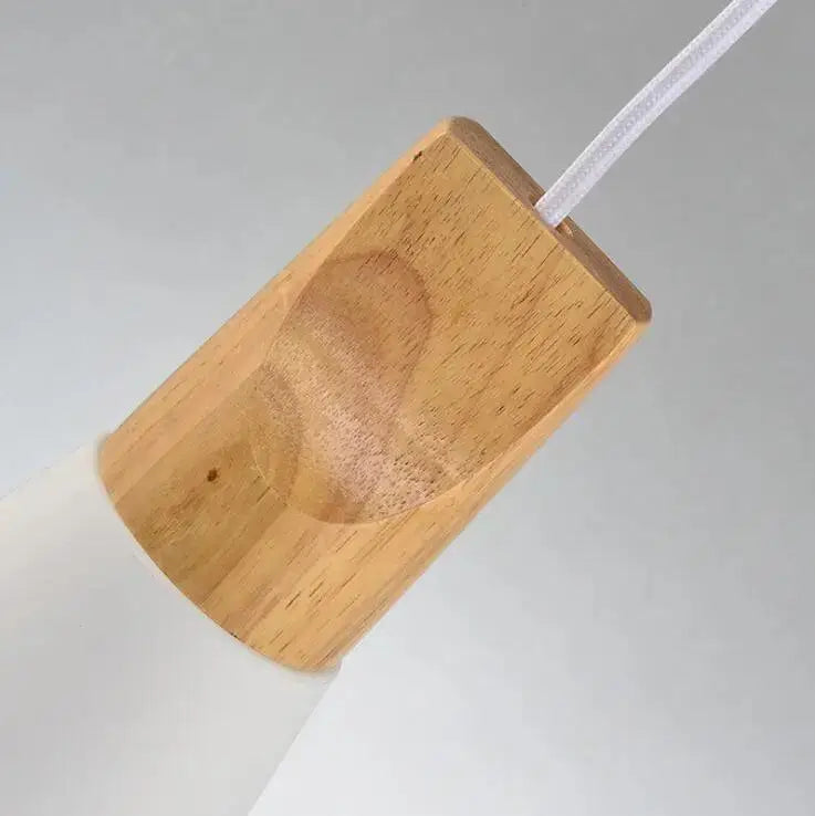 Modern white conical wood hanging lights kitchen wire cage pendant