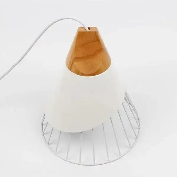 Modern white conical wood hanging lights kitchen wire cage pendant