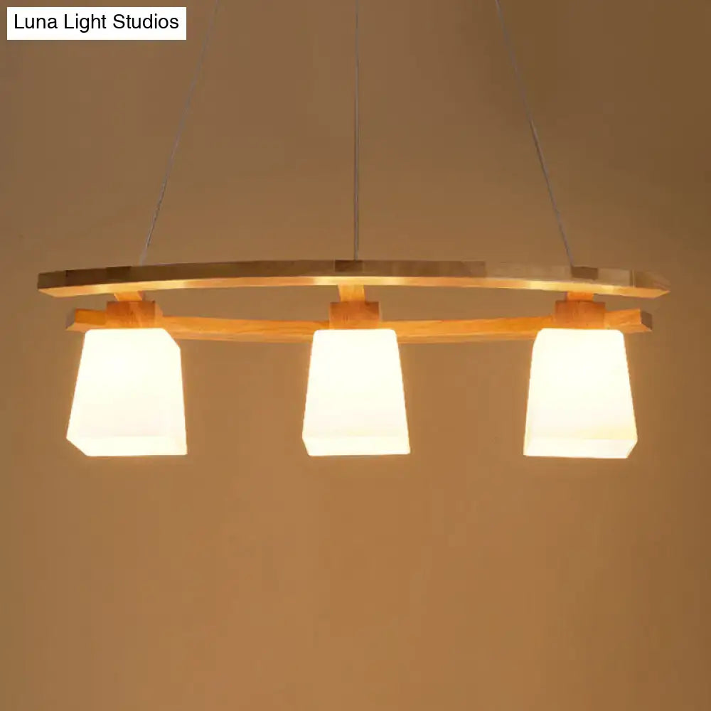 Modern wood pendant light with glass lampshade for dining room