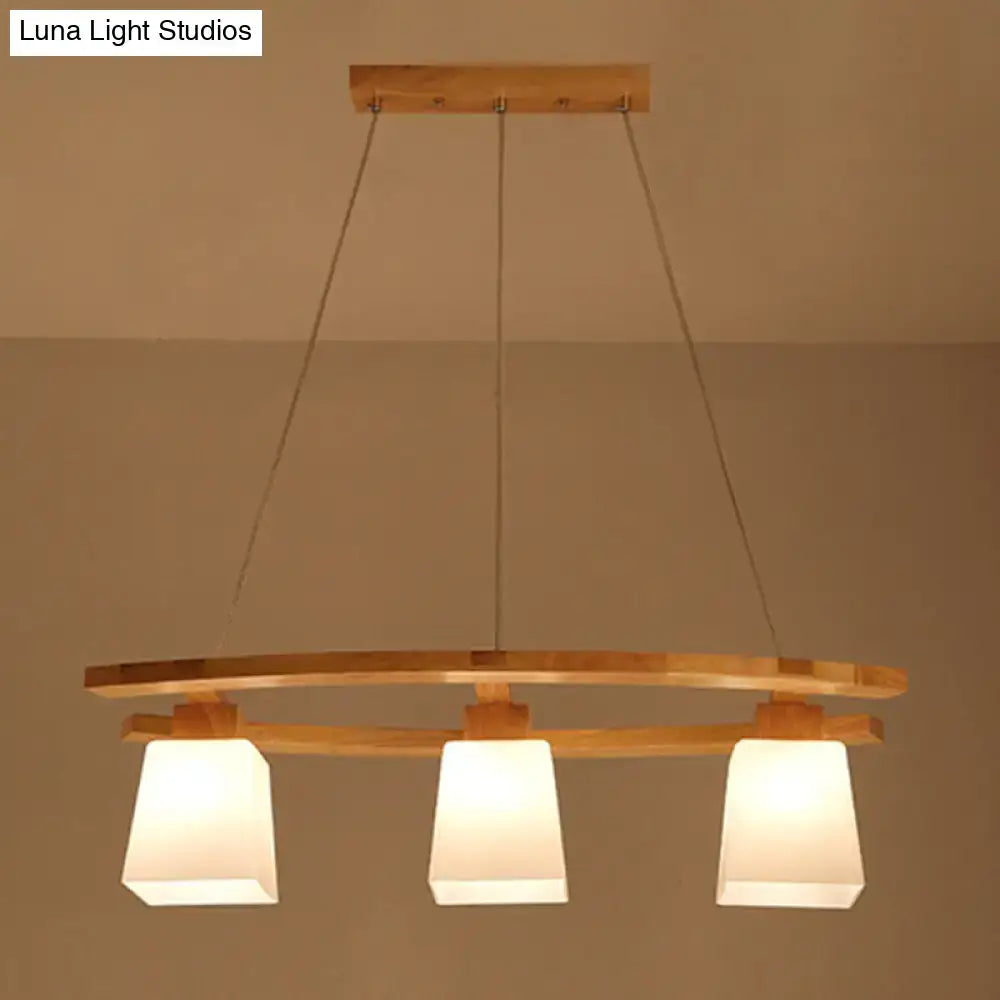 Modern wood pendant light with glass lampshade for dining room