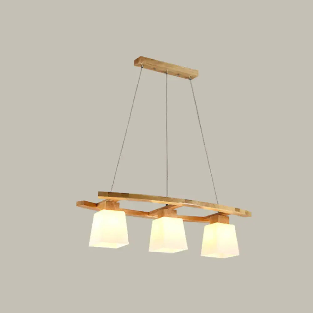 Modern wood pendant light with glass lampshade for dining room