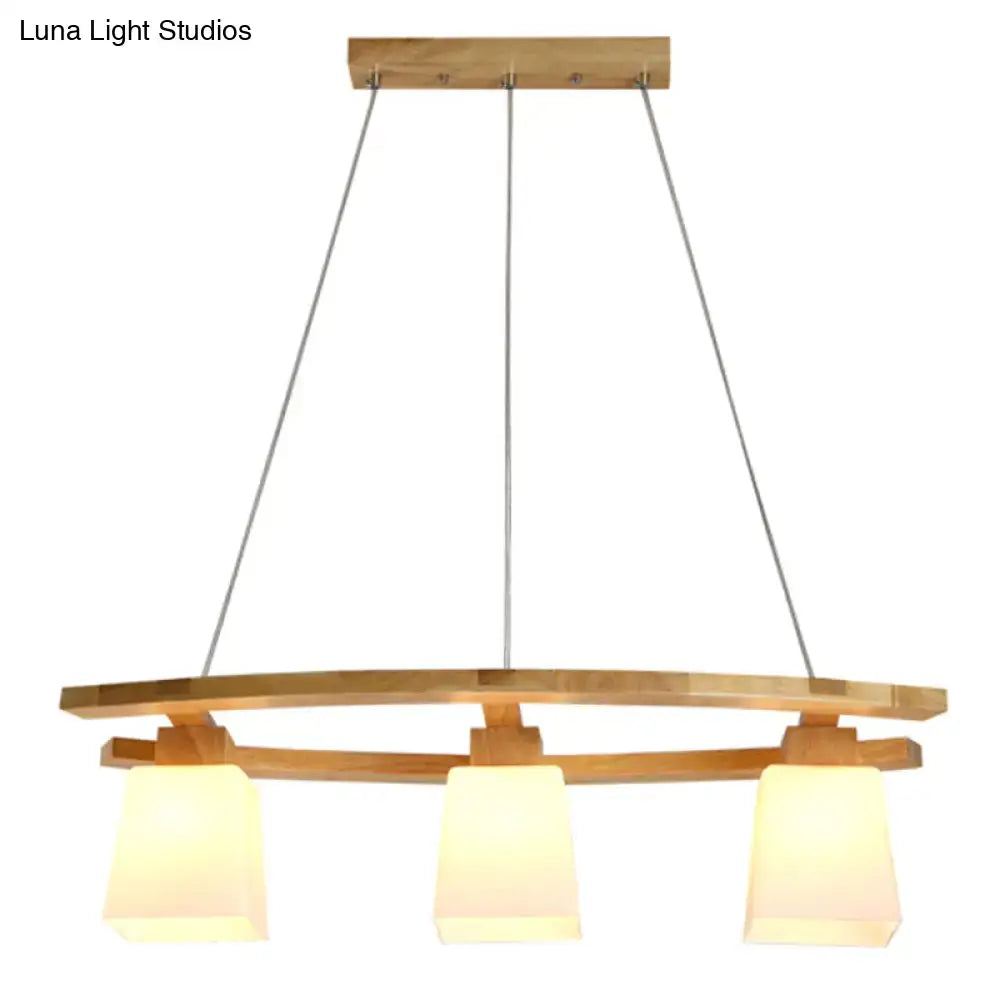 Modern wood pendant light with glass lampshade for dining room