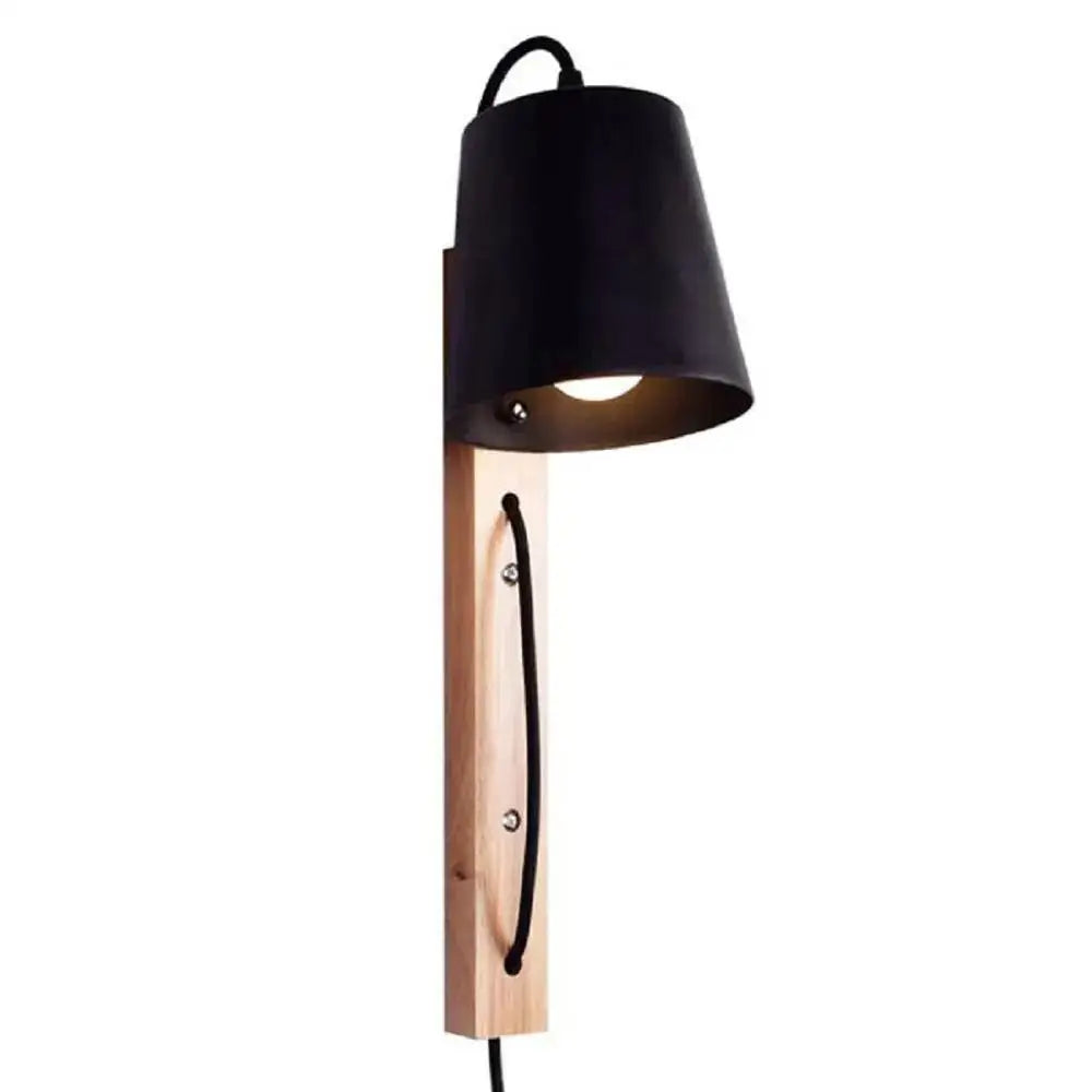 Modern black and wood mida wall sconce bedroom plug in light