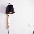 Modern black and wood mida wall sconce bedroom plug in light