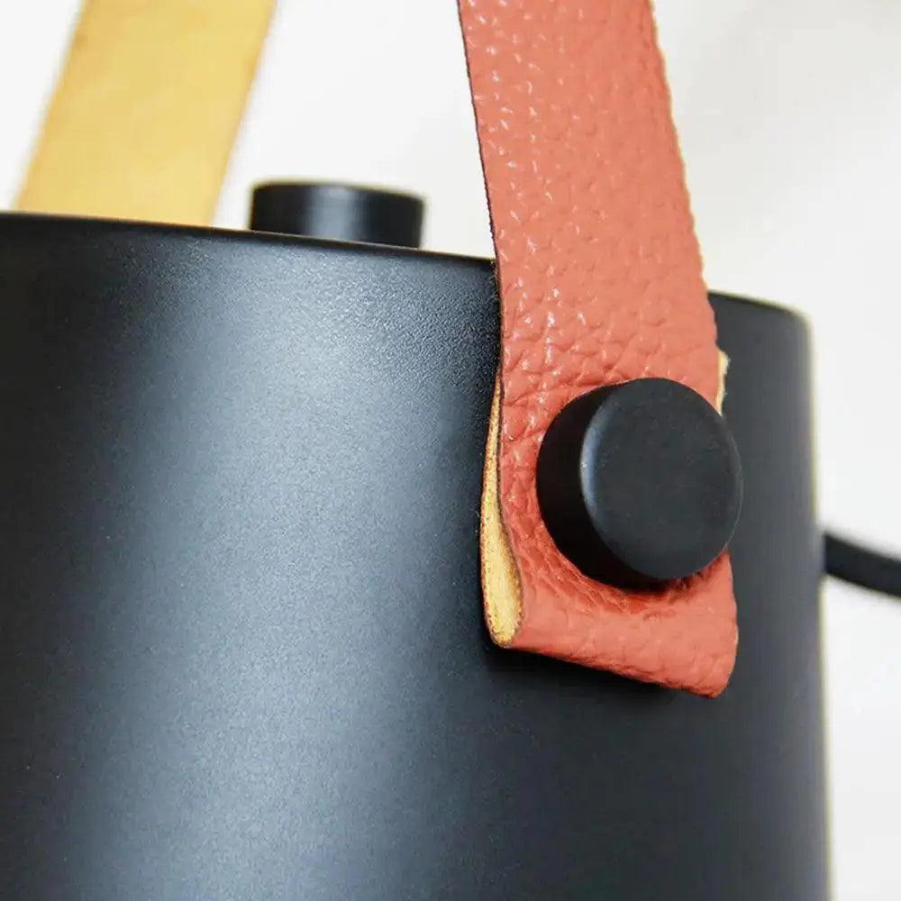 Black matte wooden wall lights with leather strap bedroom sconce