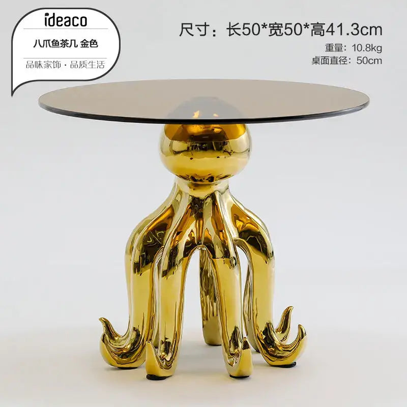 Decorbites octopus glass gold resin side table living room accent