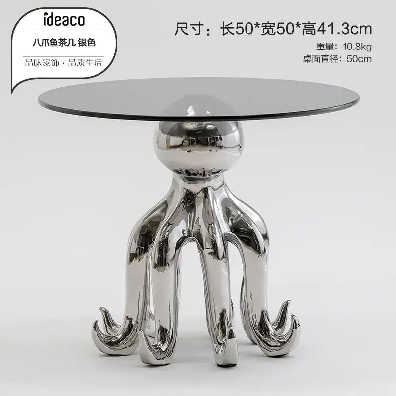 Decorbites octopus glass gold resin side table living room accent