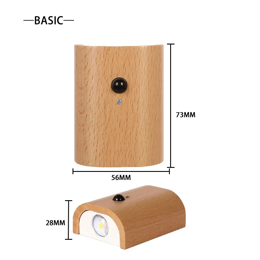 Modern wooden battery operated wall sconce bedroom motion sensor light