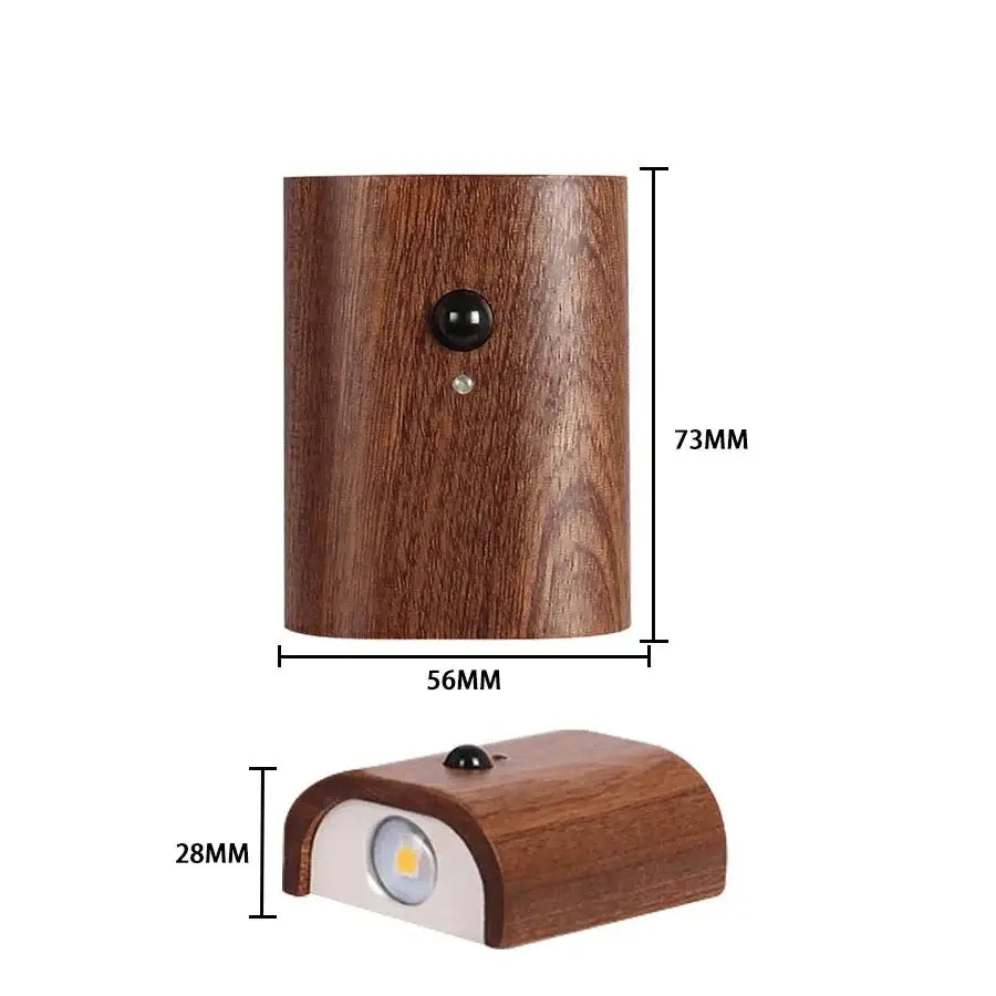 Modern wooden battery operated wall sconce bedroom motion sensor light