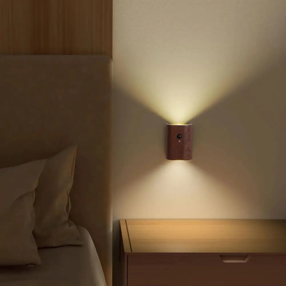 Modern wooden battery operated wall sconce bedroom motion sensor light