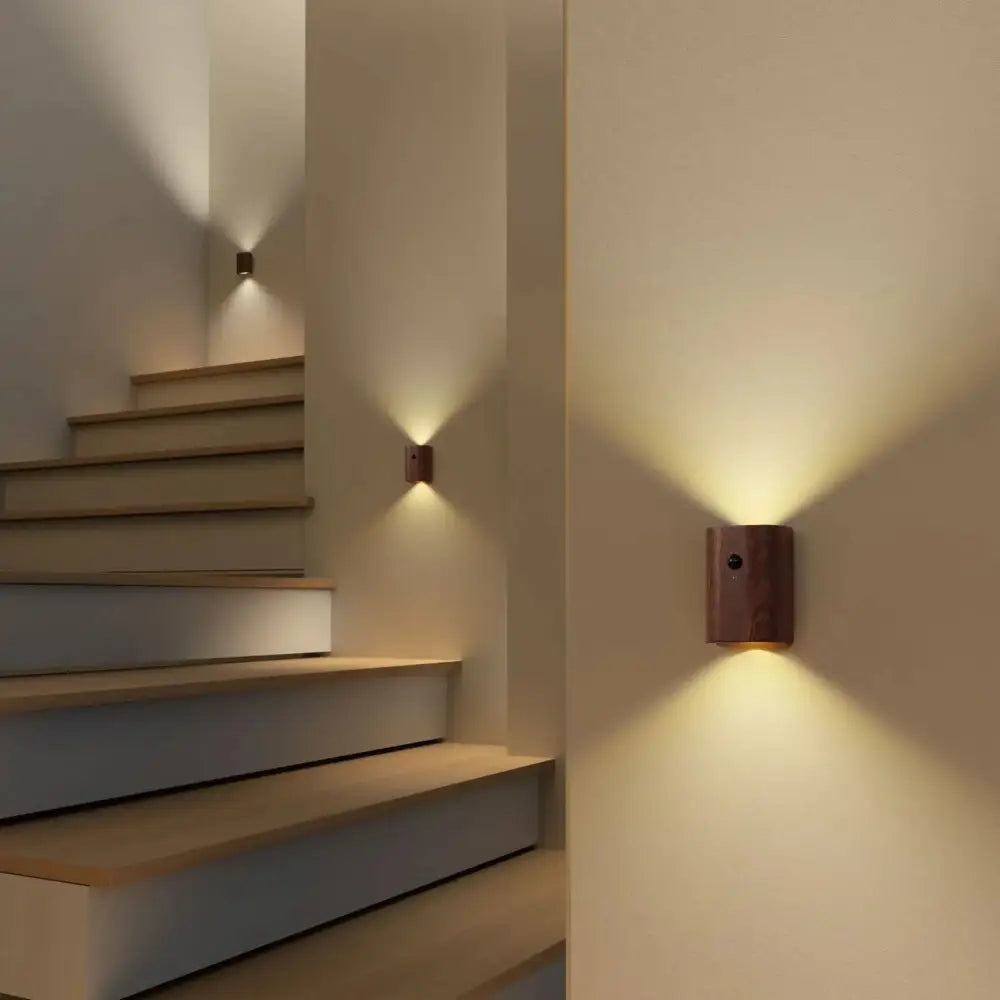 Modern wooden battery operated wall sconce bedroom motion sensor light