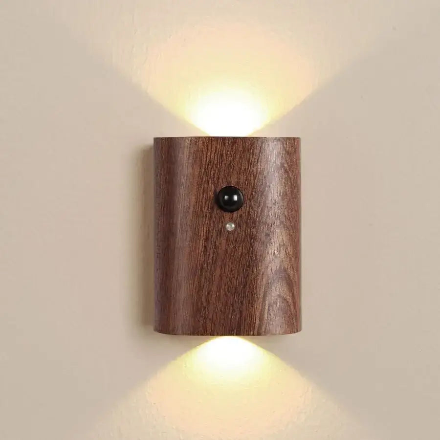 Modern wooden battery operated wall sconce bedroom motion sensor light