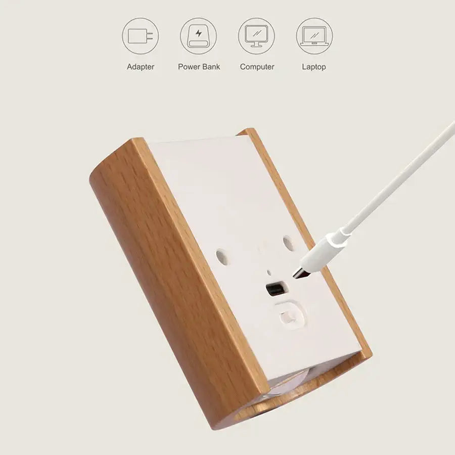 Modern wooden battery operated wall sconce bedroom motion sensor light