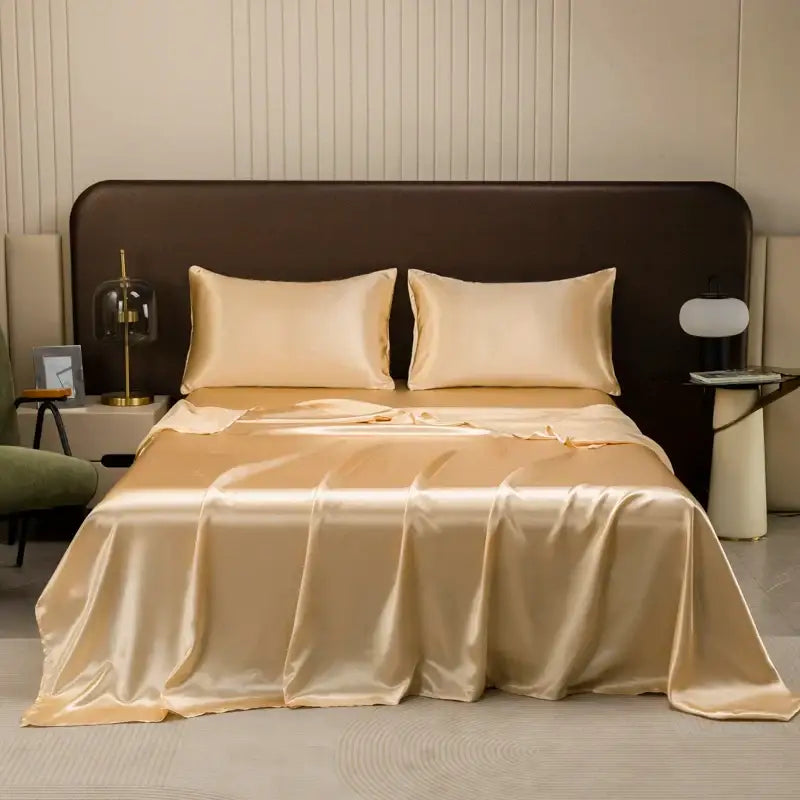 Opulent cream satin bedding set with fitted sheet for bedroom