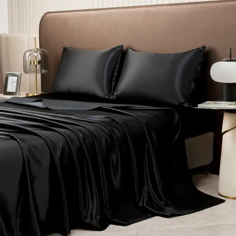 Opulent cream satin bedding set with fitted sheet for bedroom