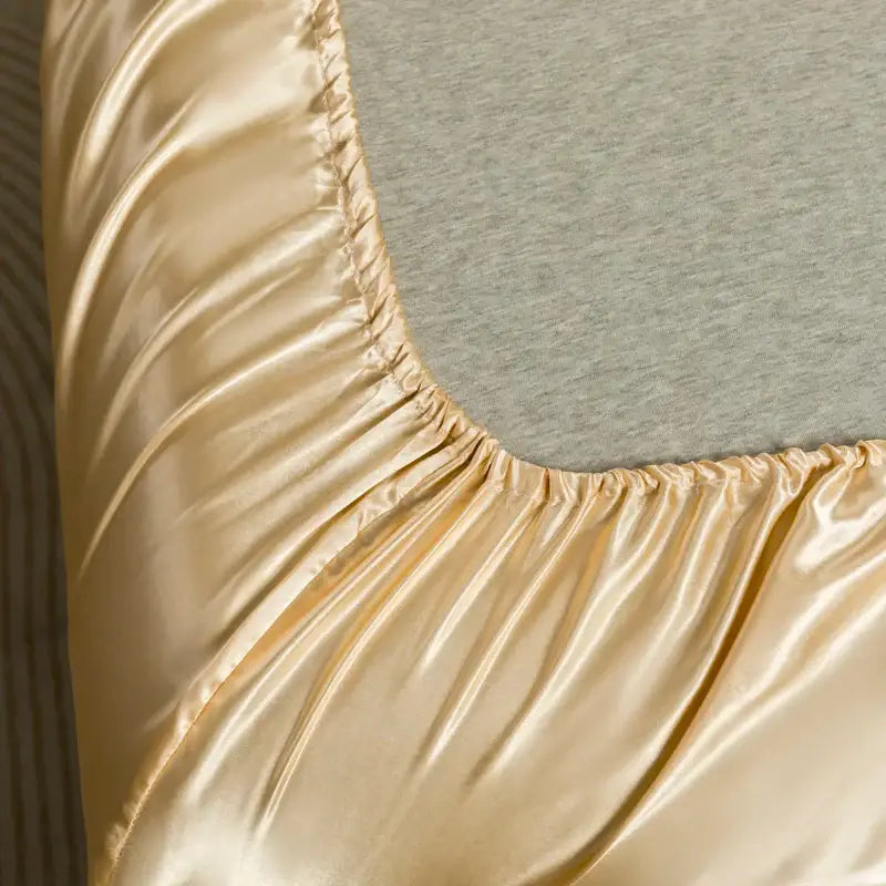 Opulent cream satin bedding set with fitted sheet for bedroom