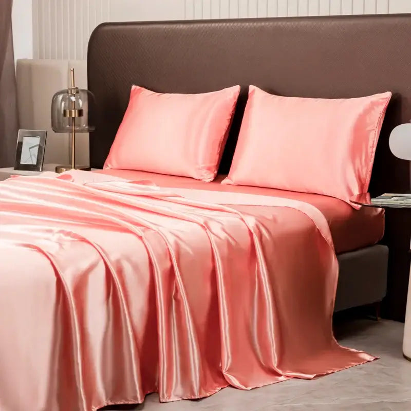 Opulent cream satin bedding set with fitted sheet for bedroom