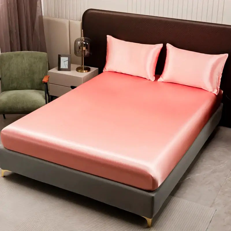 Opulent cream satin bedding set with fitted sheet for bedroom