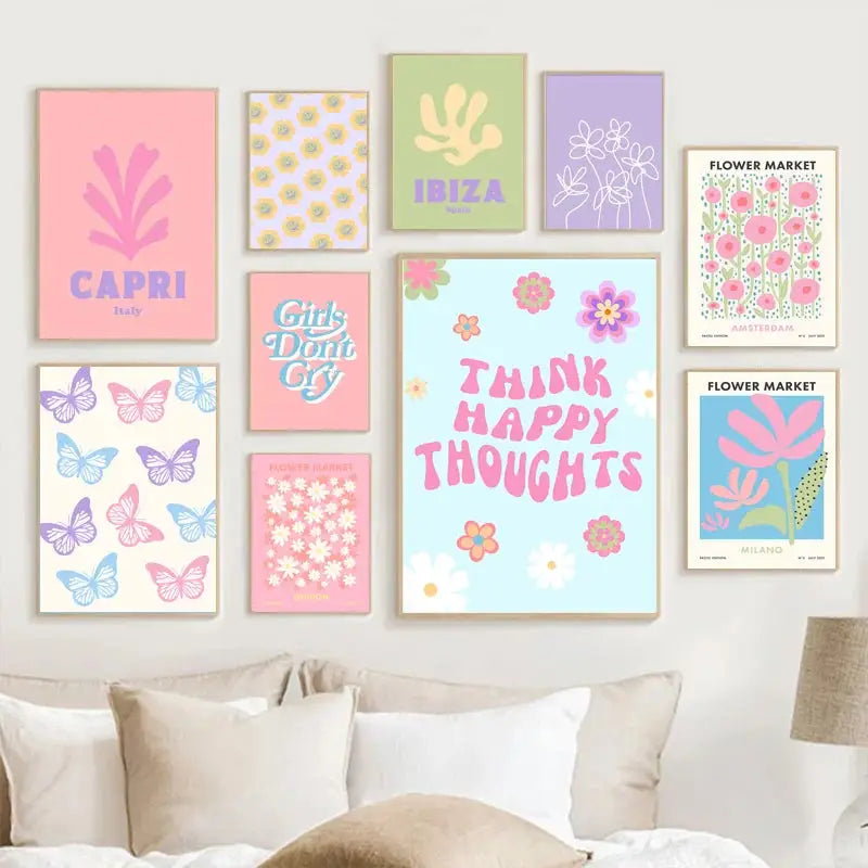 Pastel blue abstract flower wall art for living room