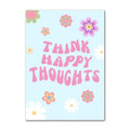 Pastel blue think happy thoughts smiley flower wall art bedroom