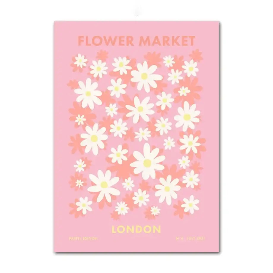 Danish pastel pink & light blue smiley flower canvas – bedroom art