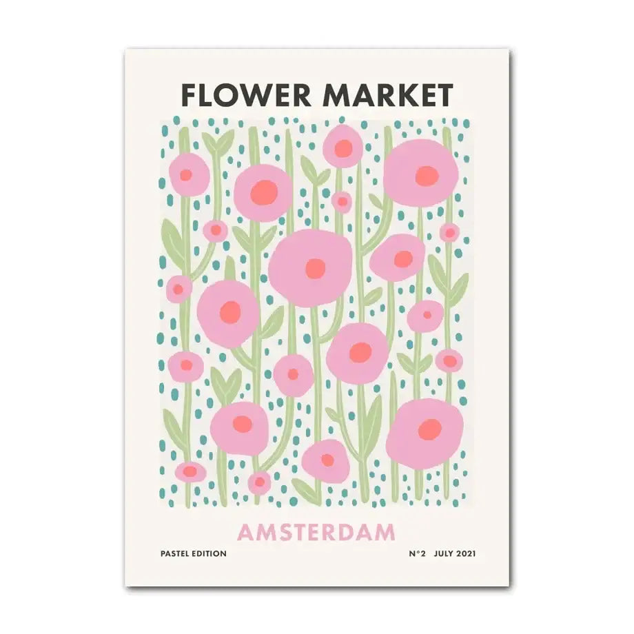 Danish pastel pink & light blue smiley flower canvas – bedroom art