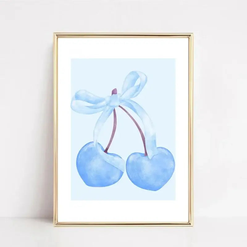 Watercolor pink bows and cherries art set bedroom wall art